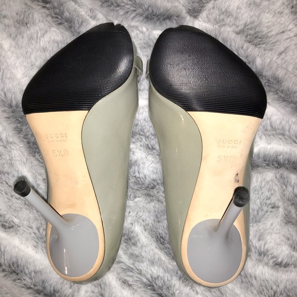 GUCCI Vitello Vernice Peep-Toe Pumps Grey 5.5 - Picture 4 of 7